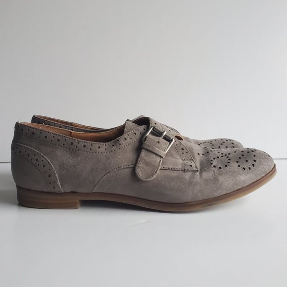 Women's Grey Suede Brogue Loafer Shoes Size 6.5 Buckle Preppy Western Academia - Picture 3 of 13